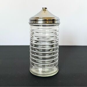 Vintage Glass & Chrome Sugar Dispenser – Beehive Ribbed Diner Style, Cone Top
